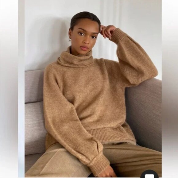 Aritzia Babaton Tan Constant Camel Adichie Sweater Oversized Turtleneck - Picture 4 of 14